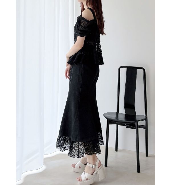 MERCURYDUO「レース切替デニムスカート」|スカート|