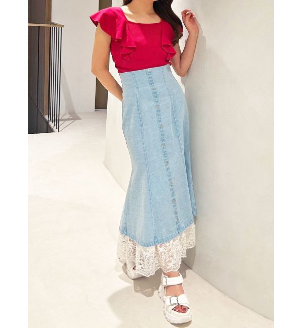 MERCURYDUO「レース切替デニムスカート」|スカート|