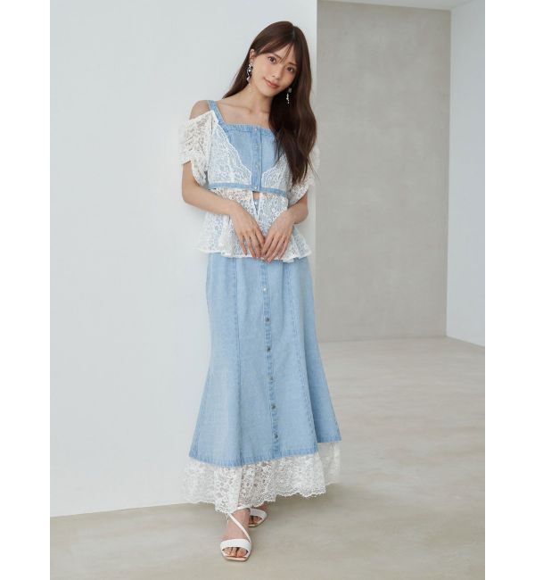 MERCURYDUO「レース切替デニムスカート」|スカート|