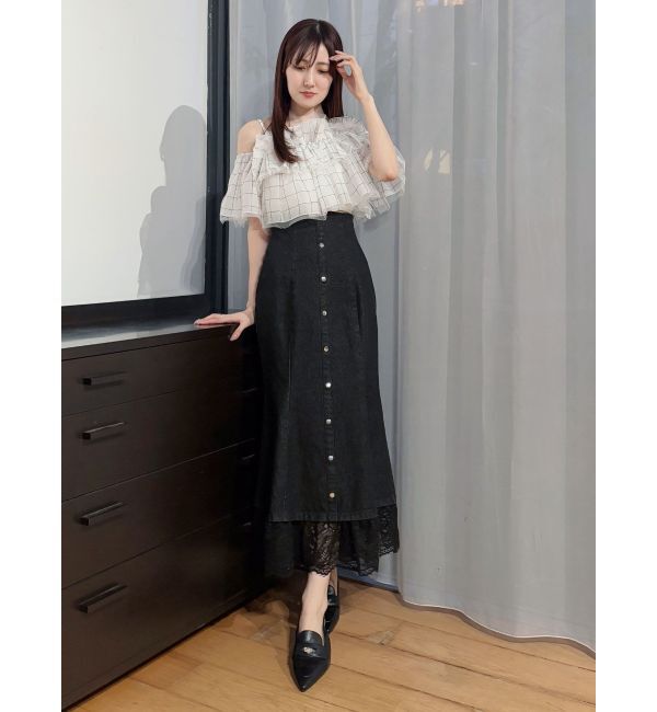 MERCURYDUO「レース切替デニムスカート」|スカート|