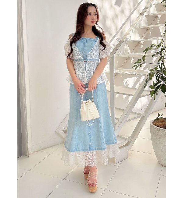 MERCURYDUO「レース切替デニムスカート」|スカート|