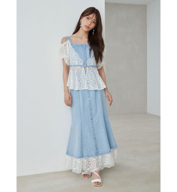 MERCURYDUO「レース切替デニムスカート」|スカート|
