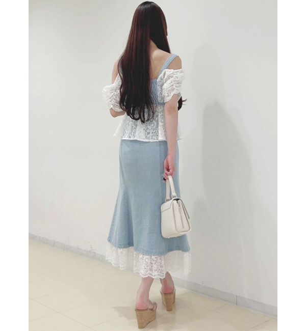 MERCURYDUO「レース切替デニムスカート」|スカート|