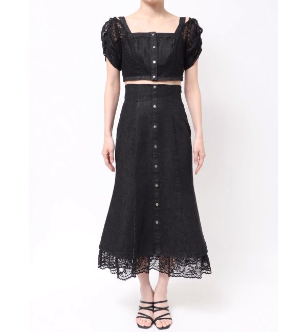 MERCURYDUO「レース切替デニムスカート」|スカート|