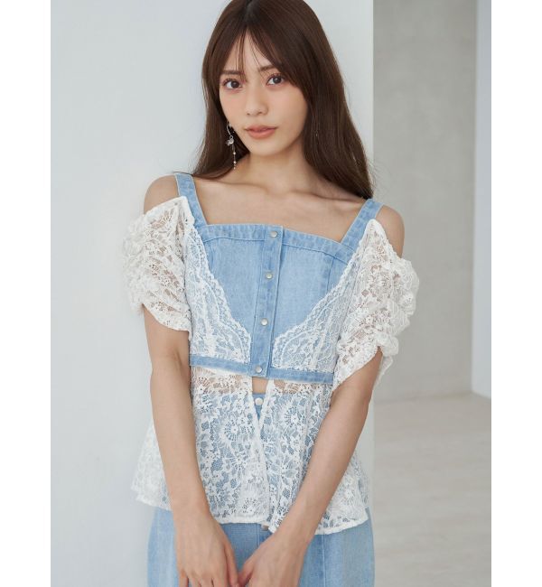 MERCURYDUO「レース切替デニムスカート」|スカート|