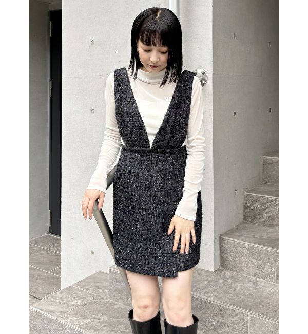 MURUA「ハイウエストツイードジャンパースカート」|ワンピース|
