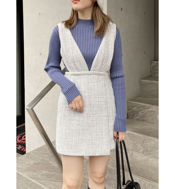 MURUA「ハイウエストツイードジャンパースカート」|ワンピース|