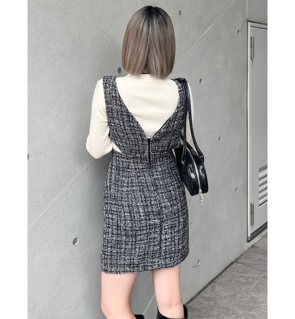 MURUA「ハイウエストツイードジャンパースカート」|ワンピース|