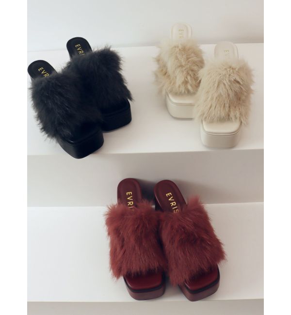 EVRIS「フェイクファーサボ」|サンダル|ホワイト