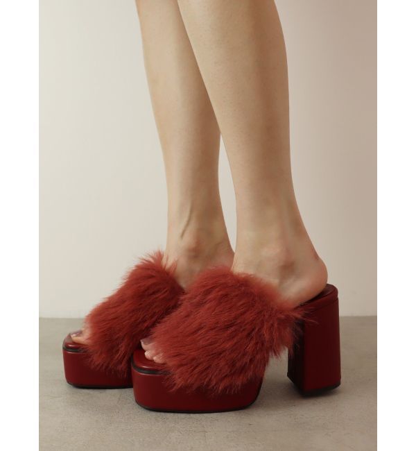 EVRIS「フェイクファーサボ」|サンダル|レッド