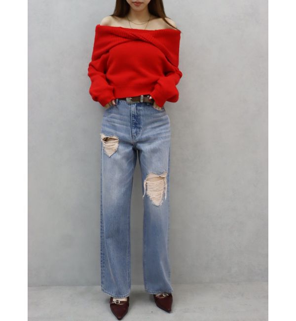 EVRIS「ツイストオフショルダーニットトップス」|ニット・セーター|