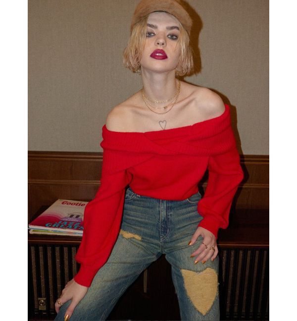 EVRIS「ツイストオフショルダーニットトップス」|ニット・セーター|