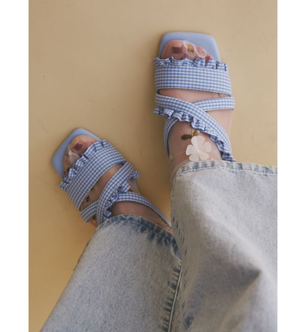 merry jenny「ギンガムcheckフリルサンダル」|サンダル|ブルー