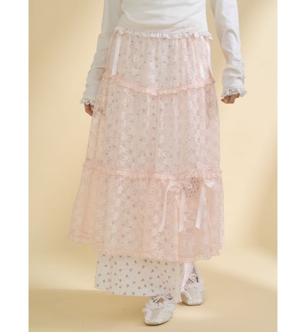 merry jenny「シアーレースフレアスカート」|その他|ピンク