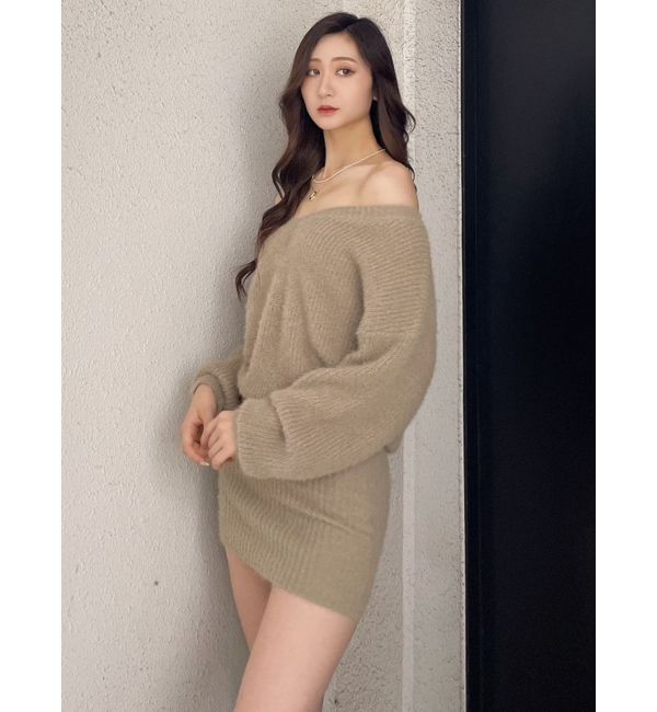 GYDA「Vネック シャギーニットワンピース」|ワンピース|