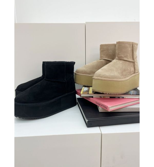 GYDA「プラットフォームフェイクムートンブーツ」|ショートブーツ|