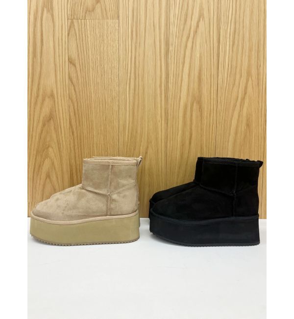 GYDA「プラットフォームフェイクムートンブーツ」|ショートブーツ|