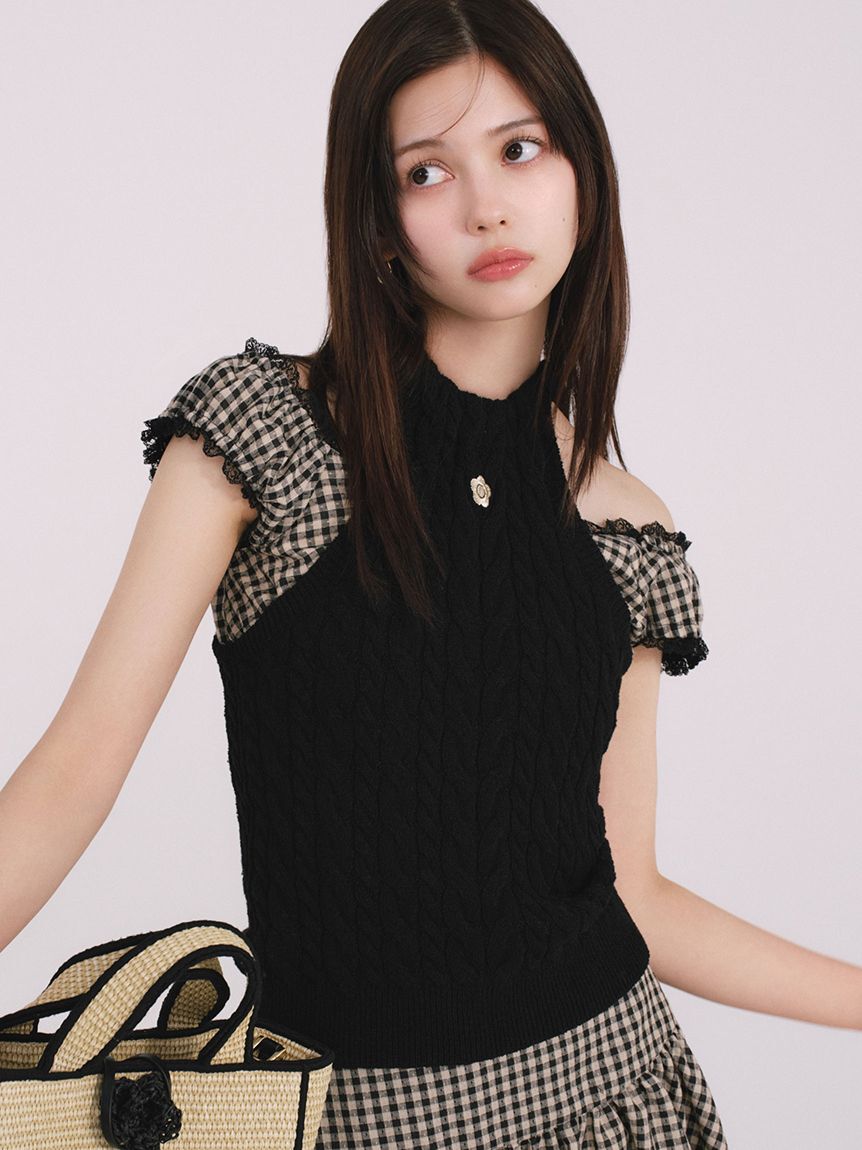 LILY BROWN「【LILY BROWN&times;MARY QUANT】デイジー刺繍アメスリケーブルニット」|ニット・セーター|