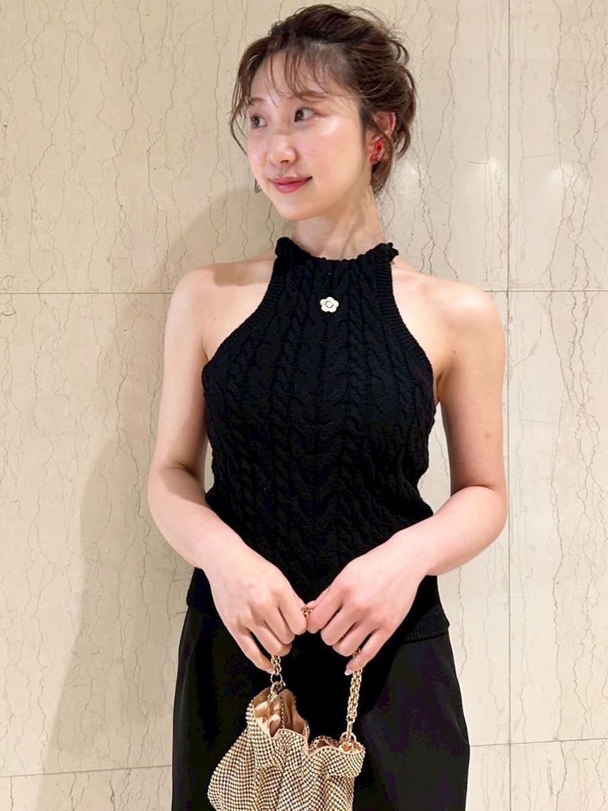 LILY BROWN「【LILY BROWN&times;MARY QUANT】デイジー刺繍アメスリケーブルニット」|ニット・セーター|BLK