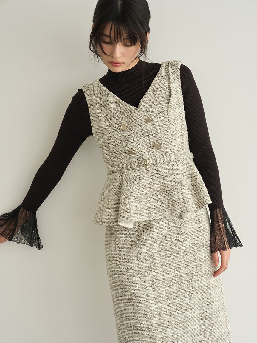 ダブル釦ツイードペプラムワンピース（LILY BROWN）｜ルミネの