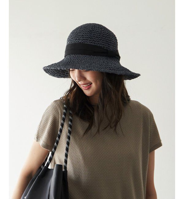 ikka「雑材こま編みダウンハット」|その他|ネイビー