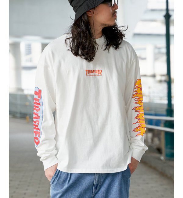 VENCE share style「THRASHER スラッシャー 袖プリントロンT」|Tシャツ・カットソー|ホワイト