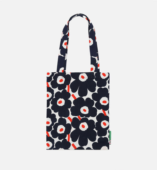 Marimekko「【日本限定】9月デザイン Mini Unikko 60th マンスリーファブリックバッグ 27x33cm」|トートバッグ|ネイビー&times;オレンジ