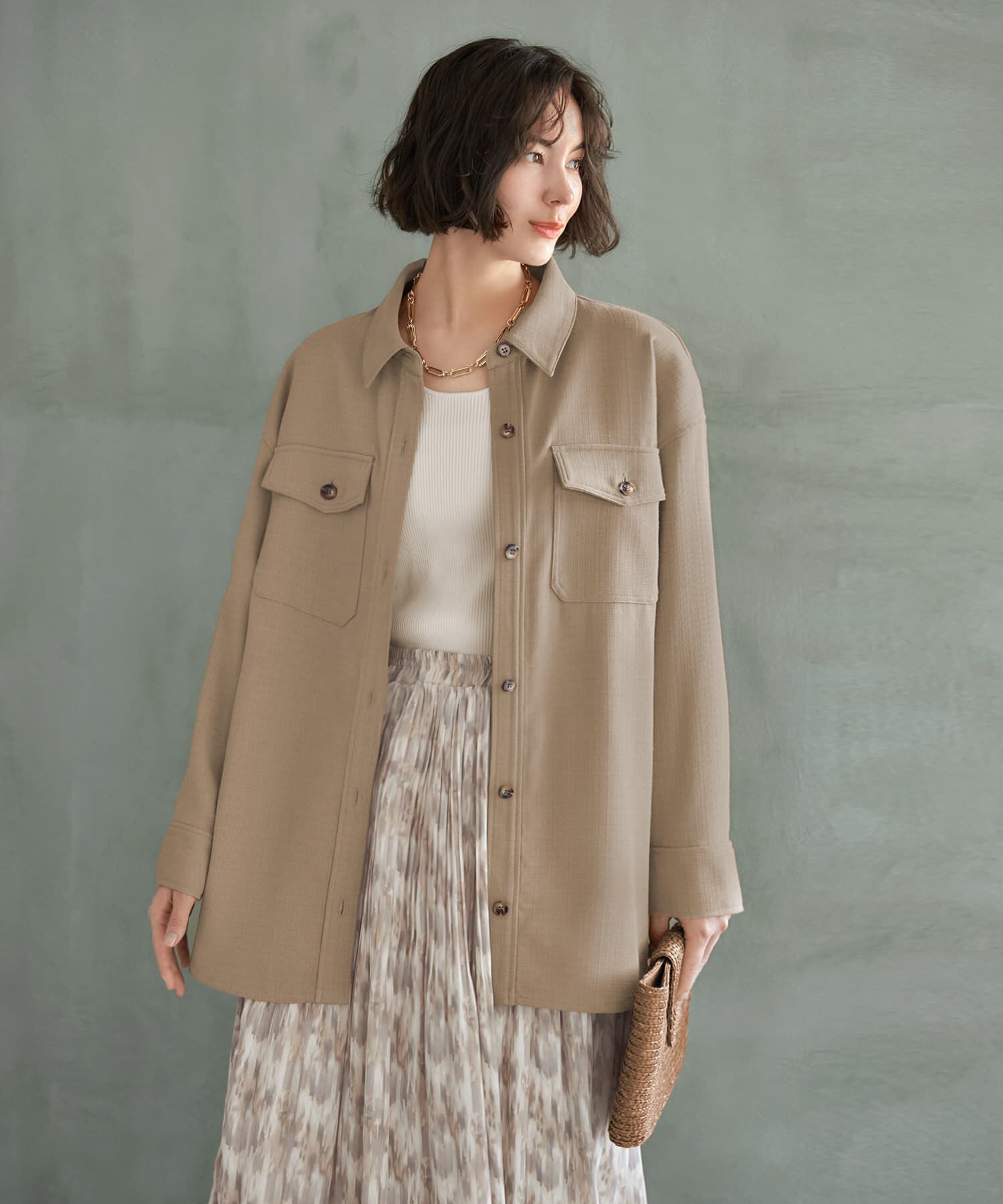 STYLE DELI「凹凸生地のシャツジャケット」|その他|オリーブベージュ