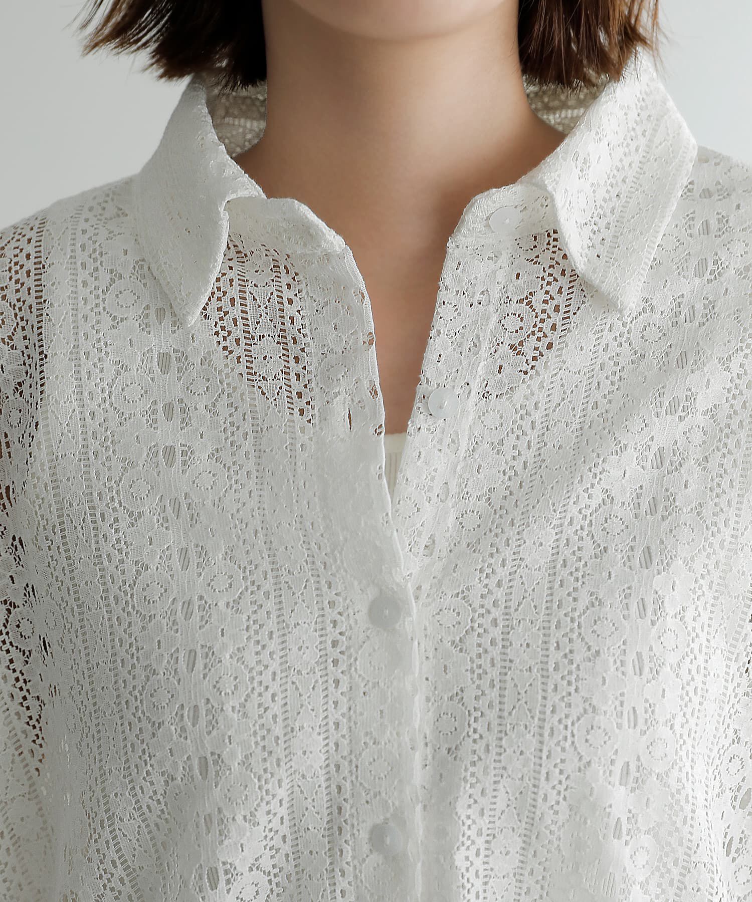 STYLE DELI「甘くならない縦模様コットンレースシャツ」|シャツ・ブラウス|