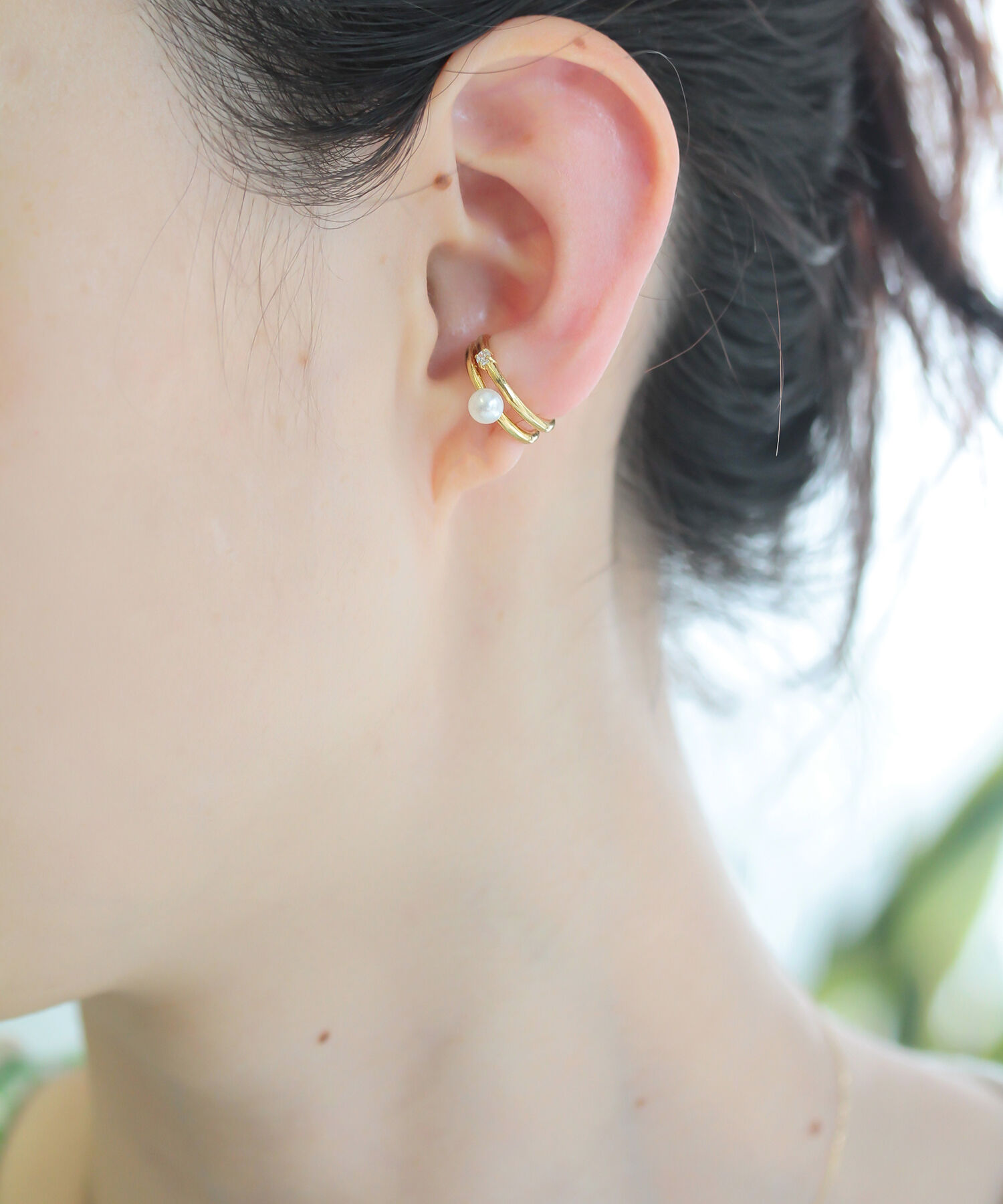  「silver925 プチパール&times;CZ2連 イヤーカフ (ニッケルフリー)」|イヤーカフ|