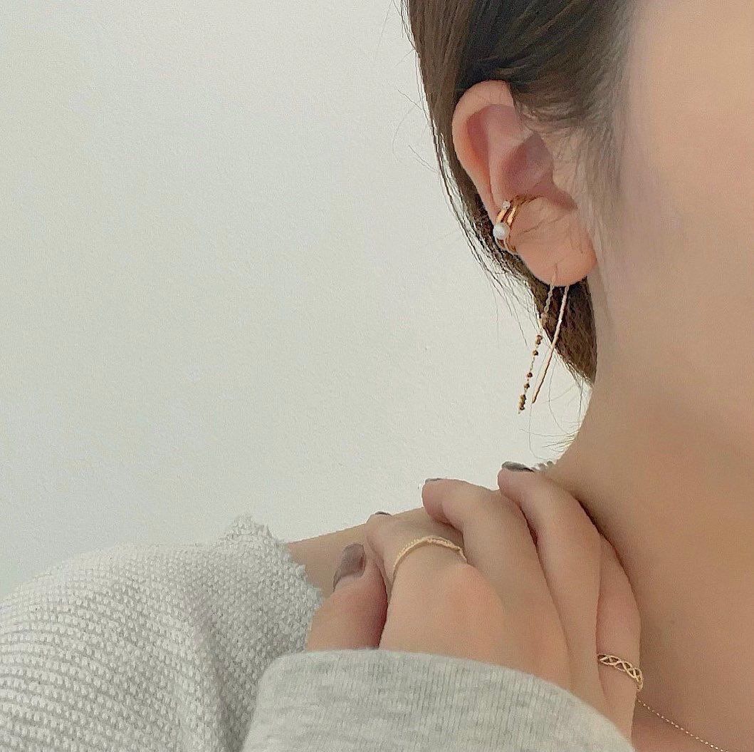  「silver925 プチパール&times;CZ2連 イヤーカフ (ニッケルフリー)」|イヤーカフ|