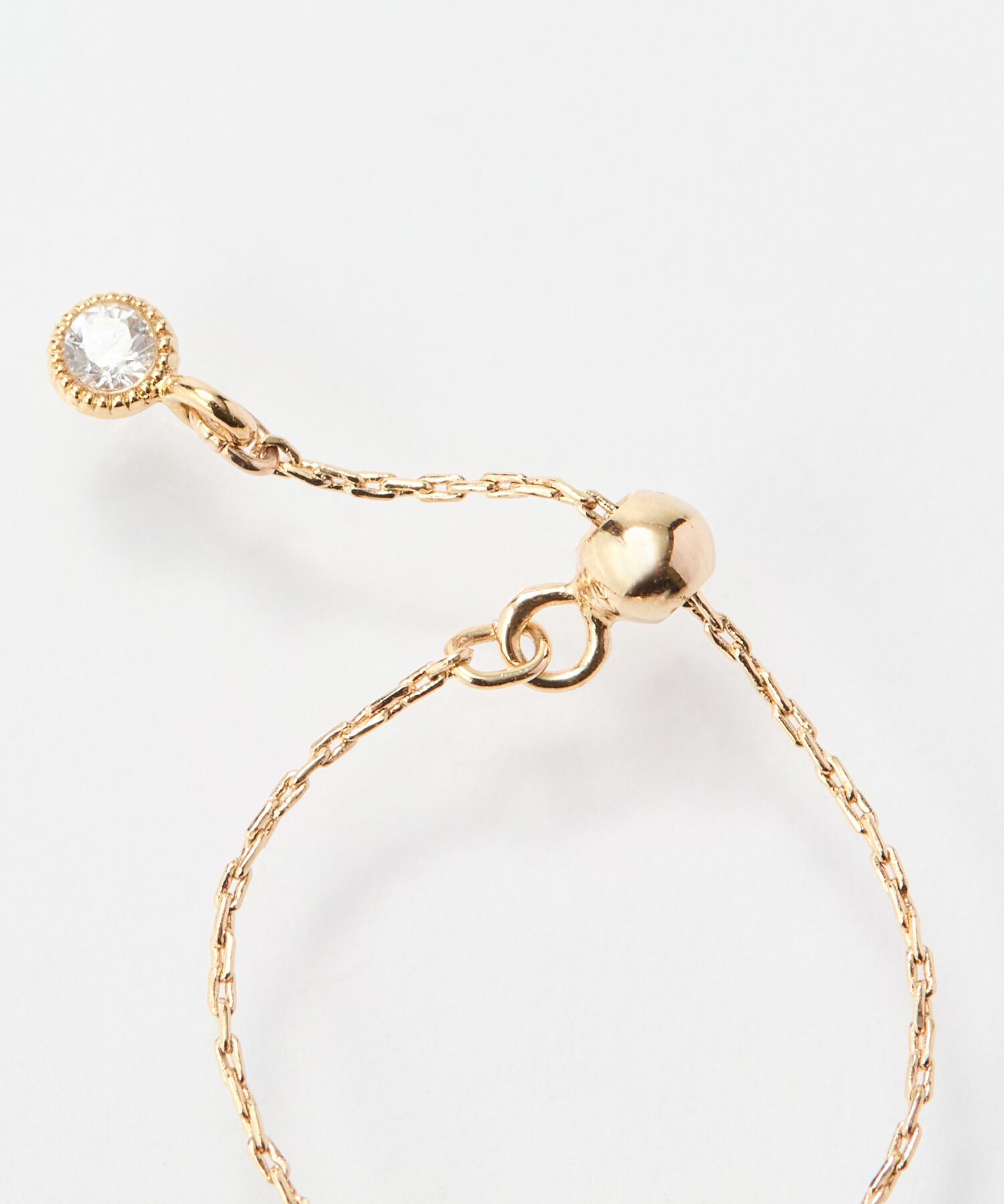 Phoebe「≪サイズ調整可能≫【金属アレルギー対応】プチベゼルストーンチェーンリング　ゴールド」|リング|