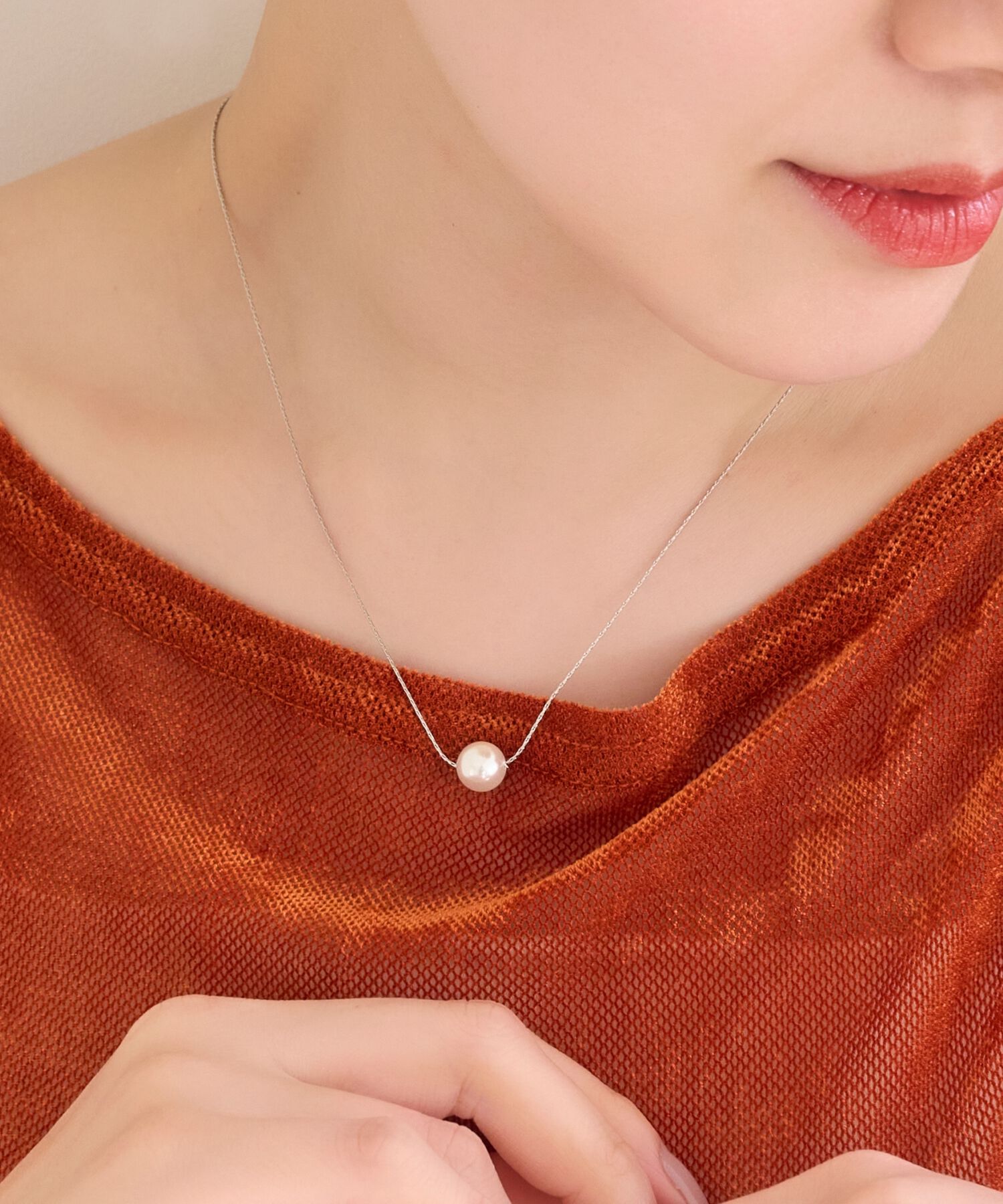 Phoebe「【金属アレルギー対応】ワントップパールネックレス　シルバー/サージカルステンレス」|ネックレス|
