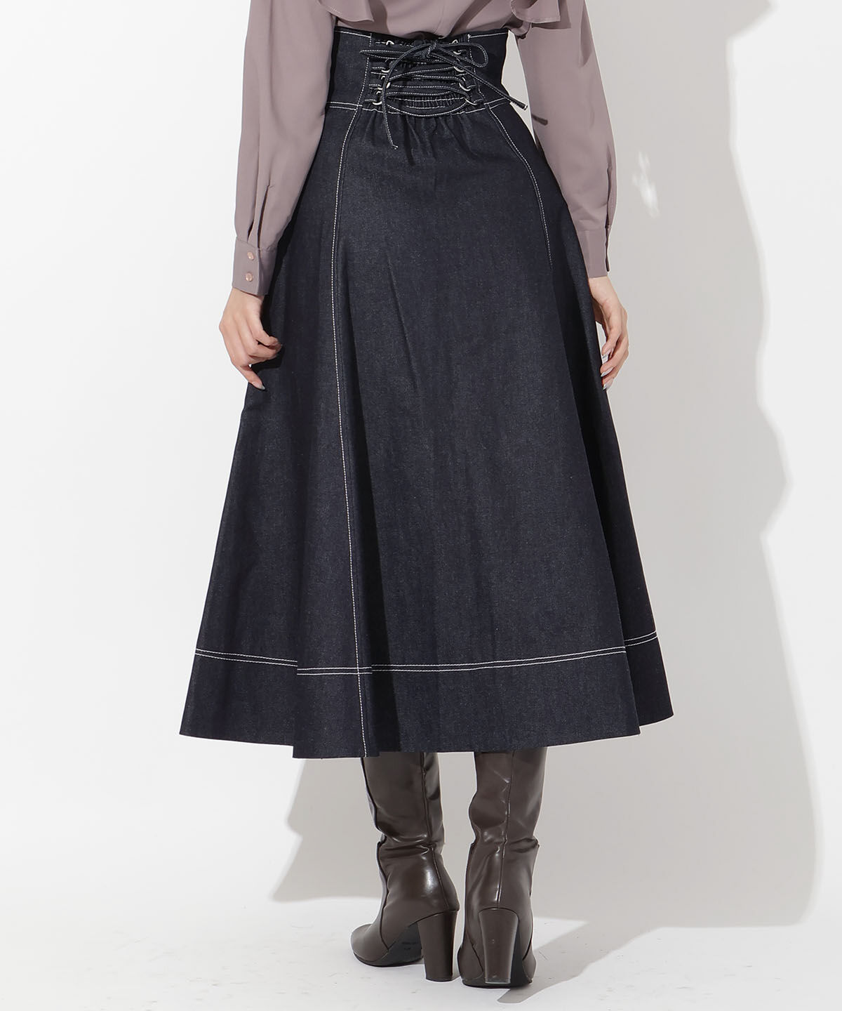 アンドクチュール「フロントジップデニムスカート」|フレア|