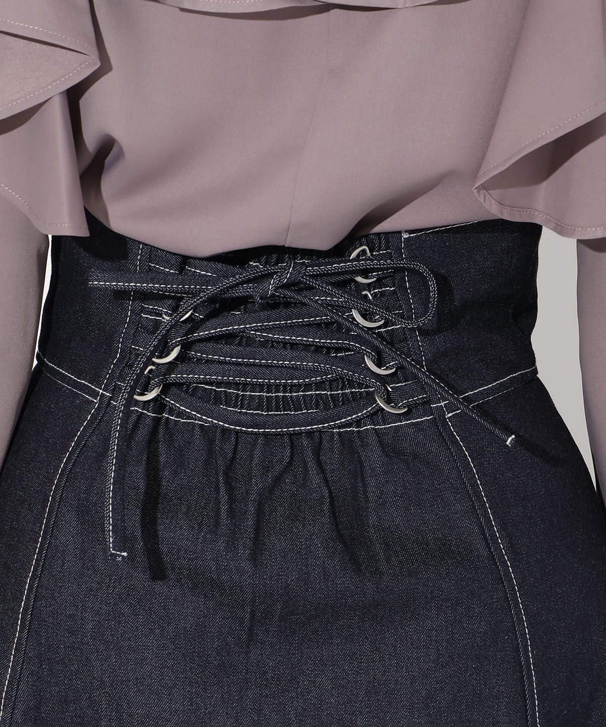 アンドクチュール「フロントジップデニムスカート」|フレア|