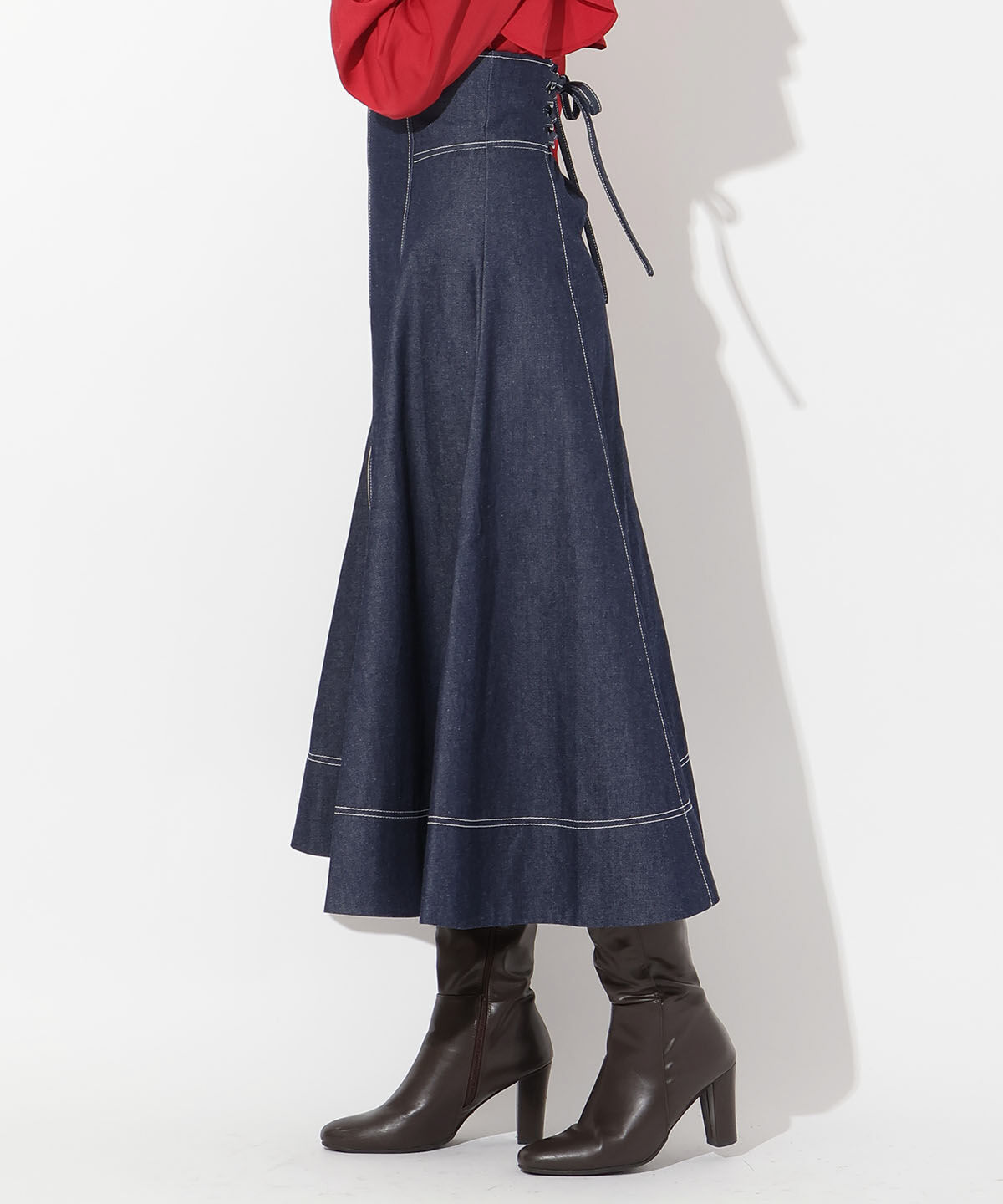 アンドクチュール「フロントジップデニムスカート」|フレア|