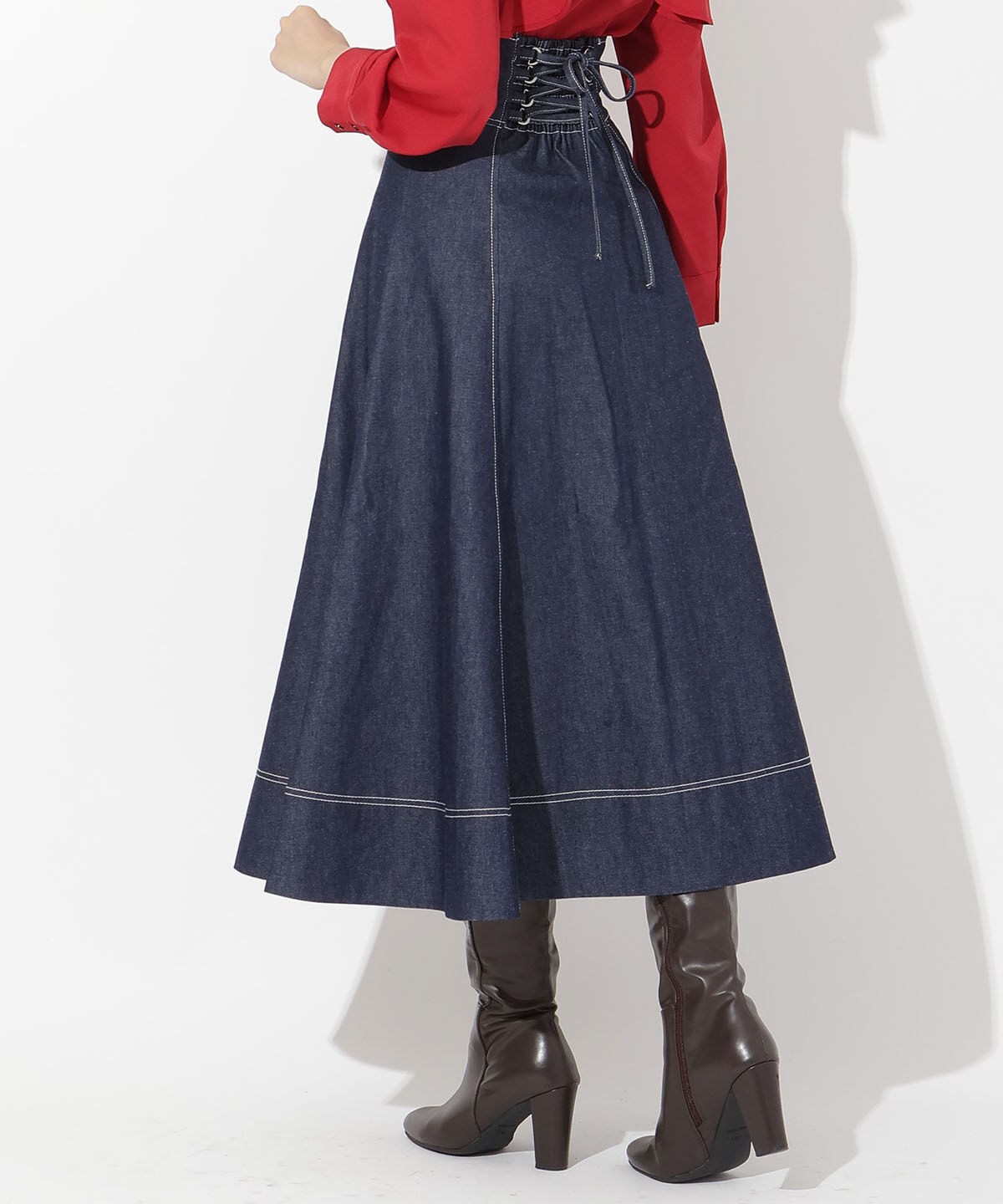 アンドクチュール「フロントジップデニムスカート」|フレア|