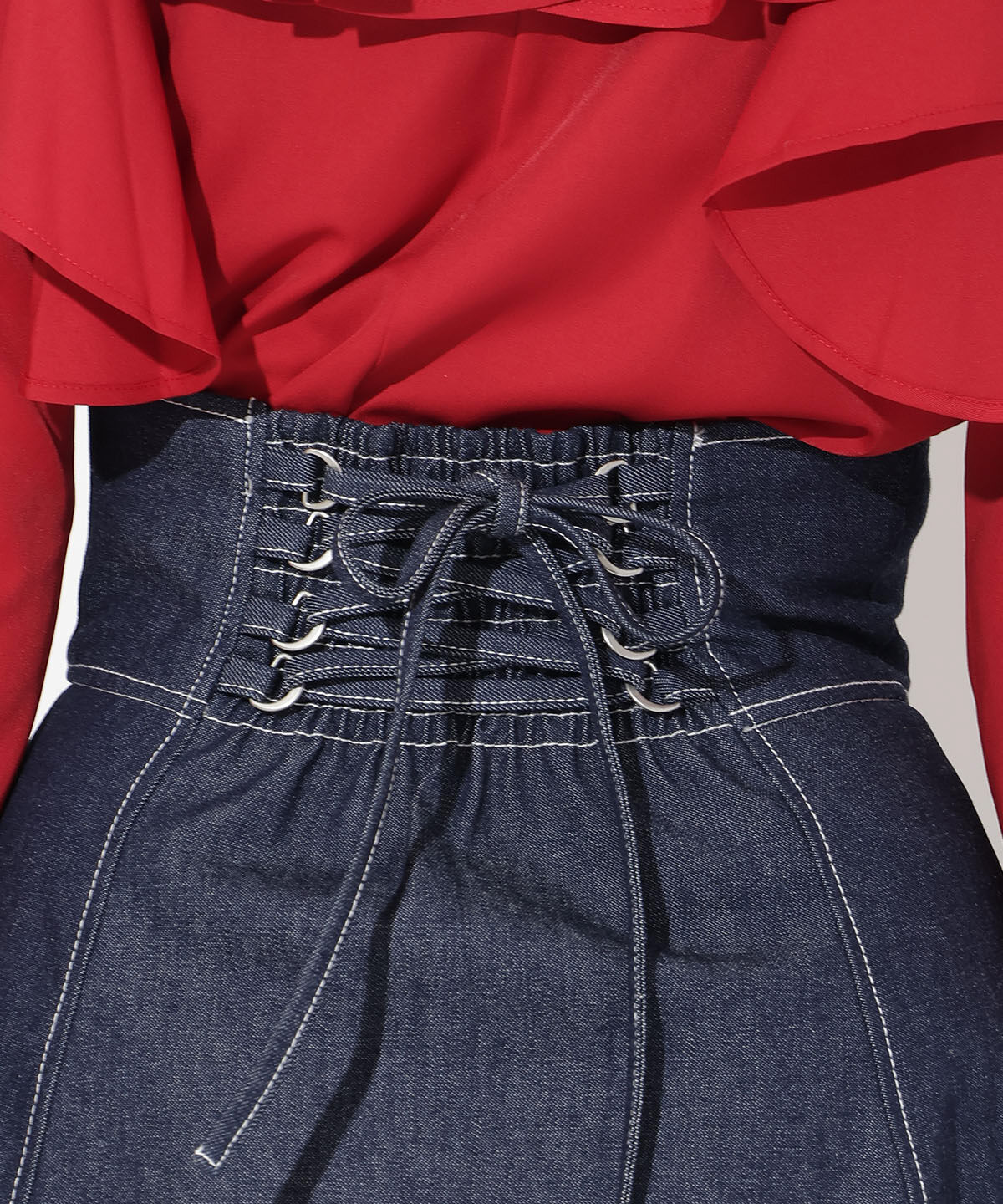 アンドクチュール「フロントジップデニムスカート」|フレア|