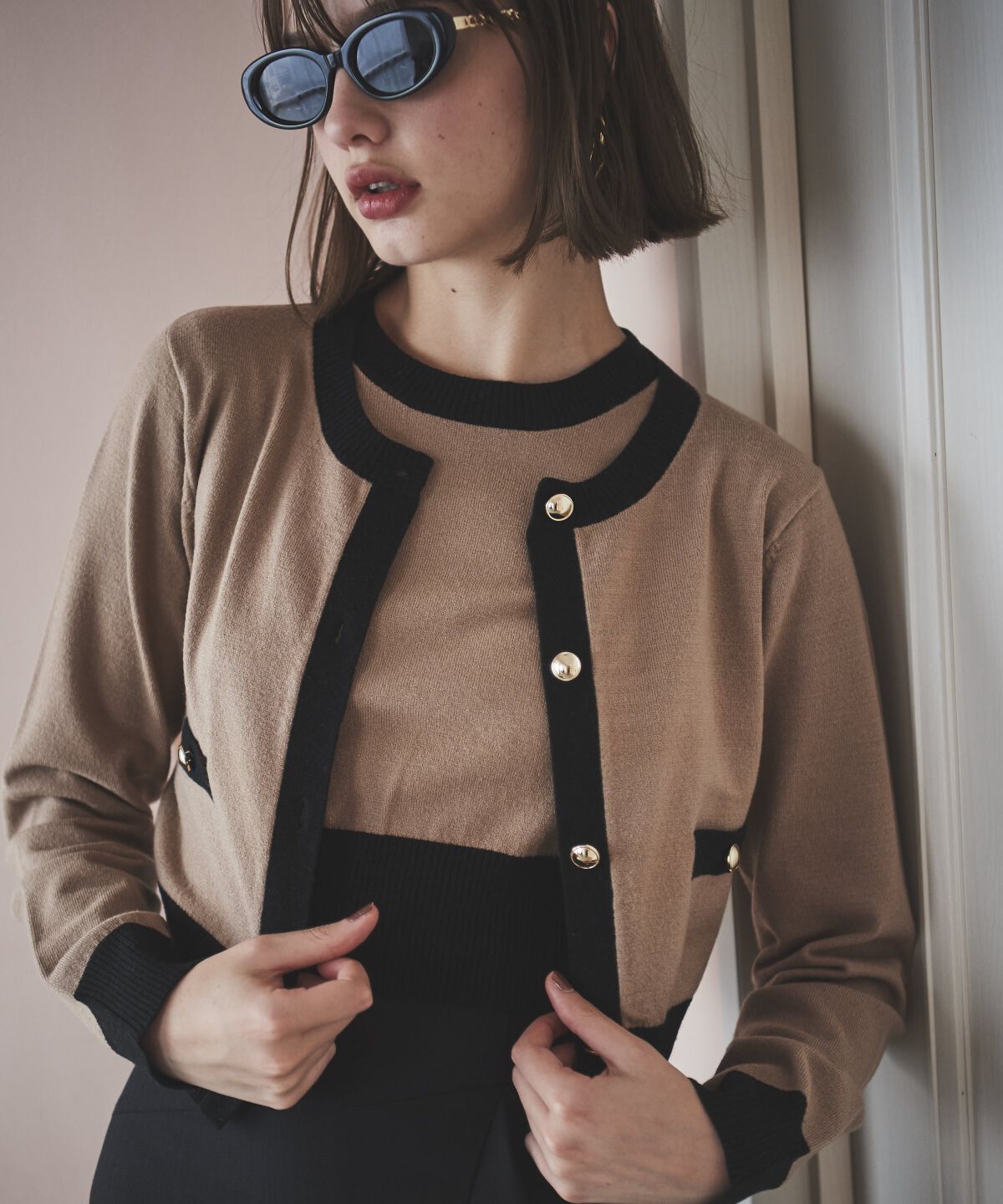 アンドクチュール「配色ニットアンサンブル」|カーディガン|