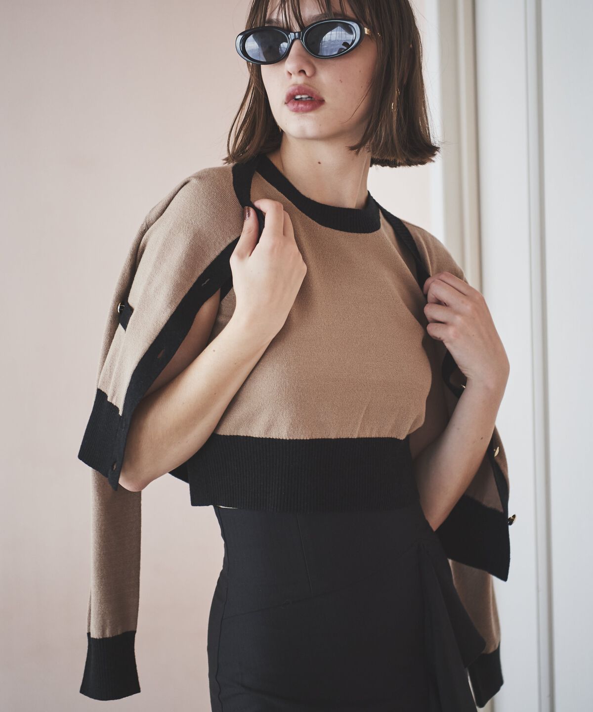 アンドクチュール「配色ニットアンサンブル」|カーディガン|