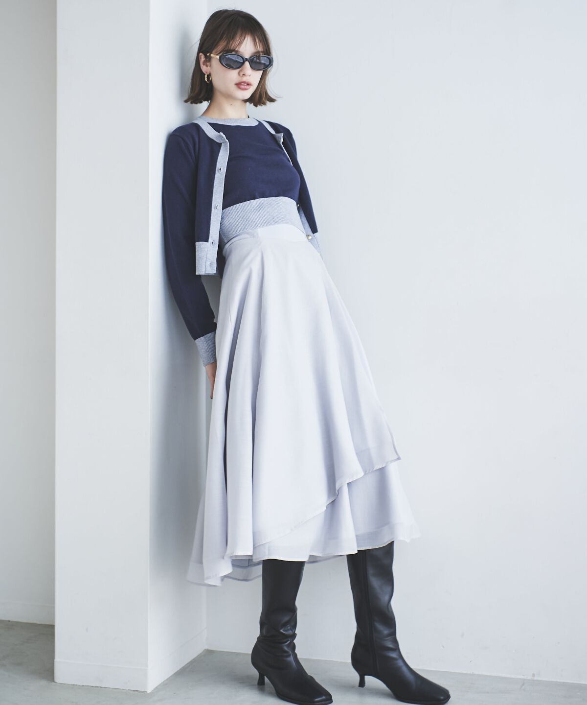 アンドクチュール「配色ニットアンサンブル」|カーディガン|