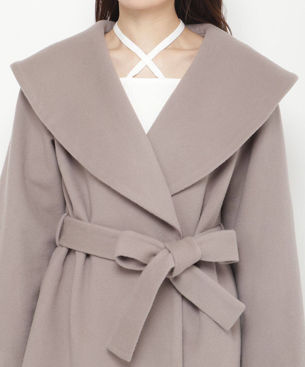 アンドクチュール「ウールビーバーショールカラーショートコート」|ダウン|