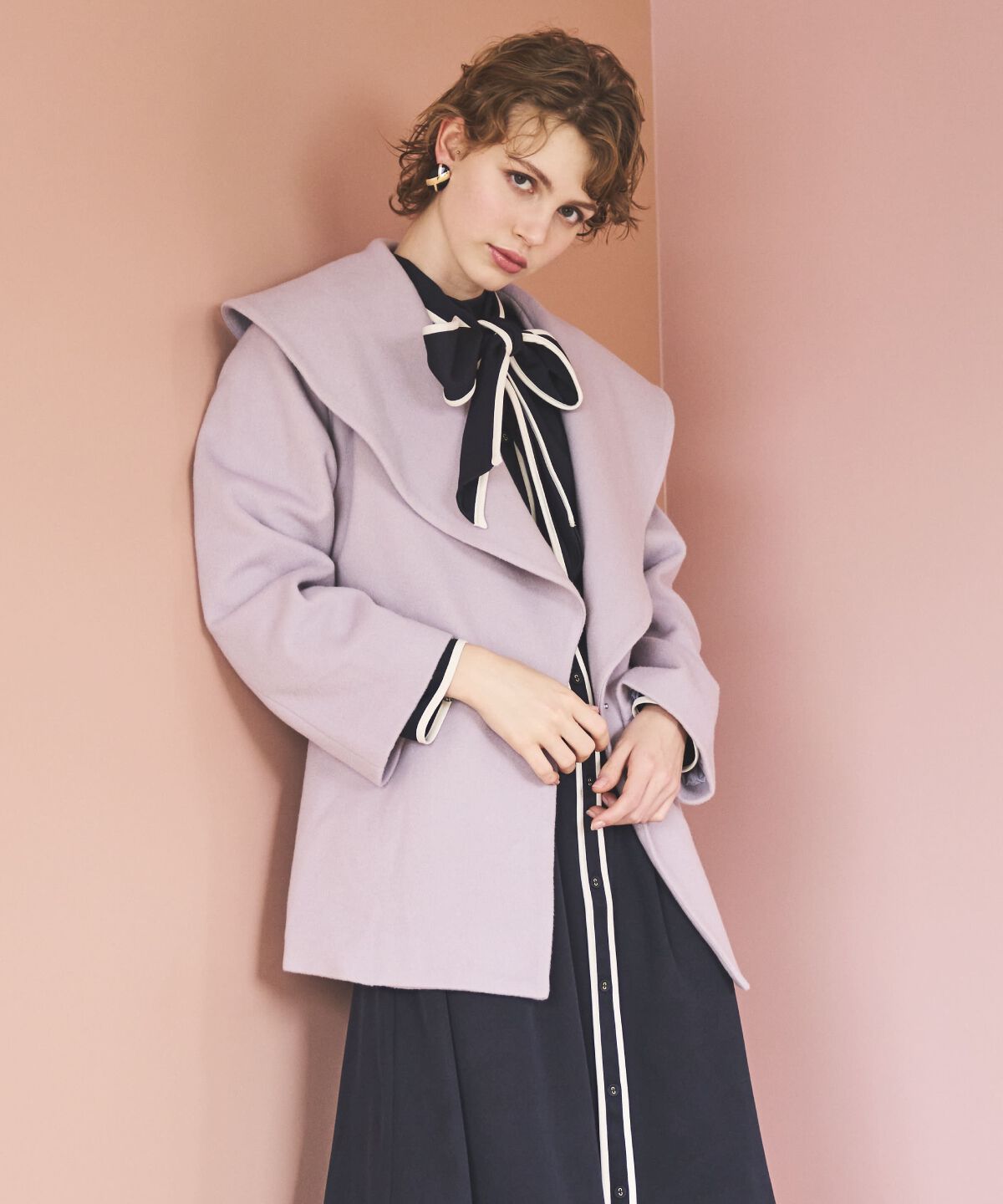 アンドクチュール「ウールビーバーショールカラーショートコート」|ダウン|ラベンダー