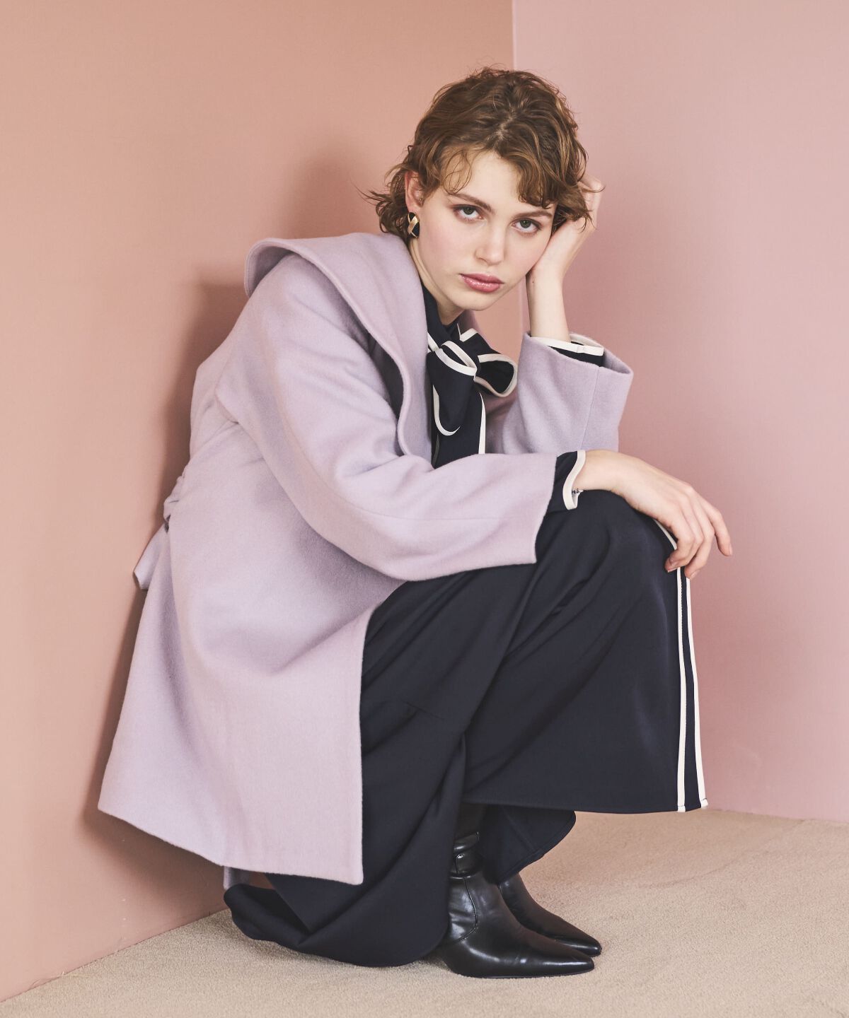 アンドクチュール「ウールビーバーショールカラーショートコート」|ダウン|