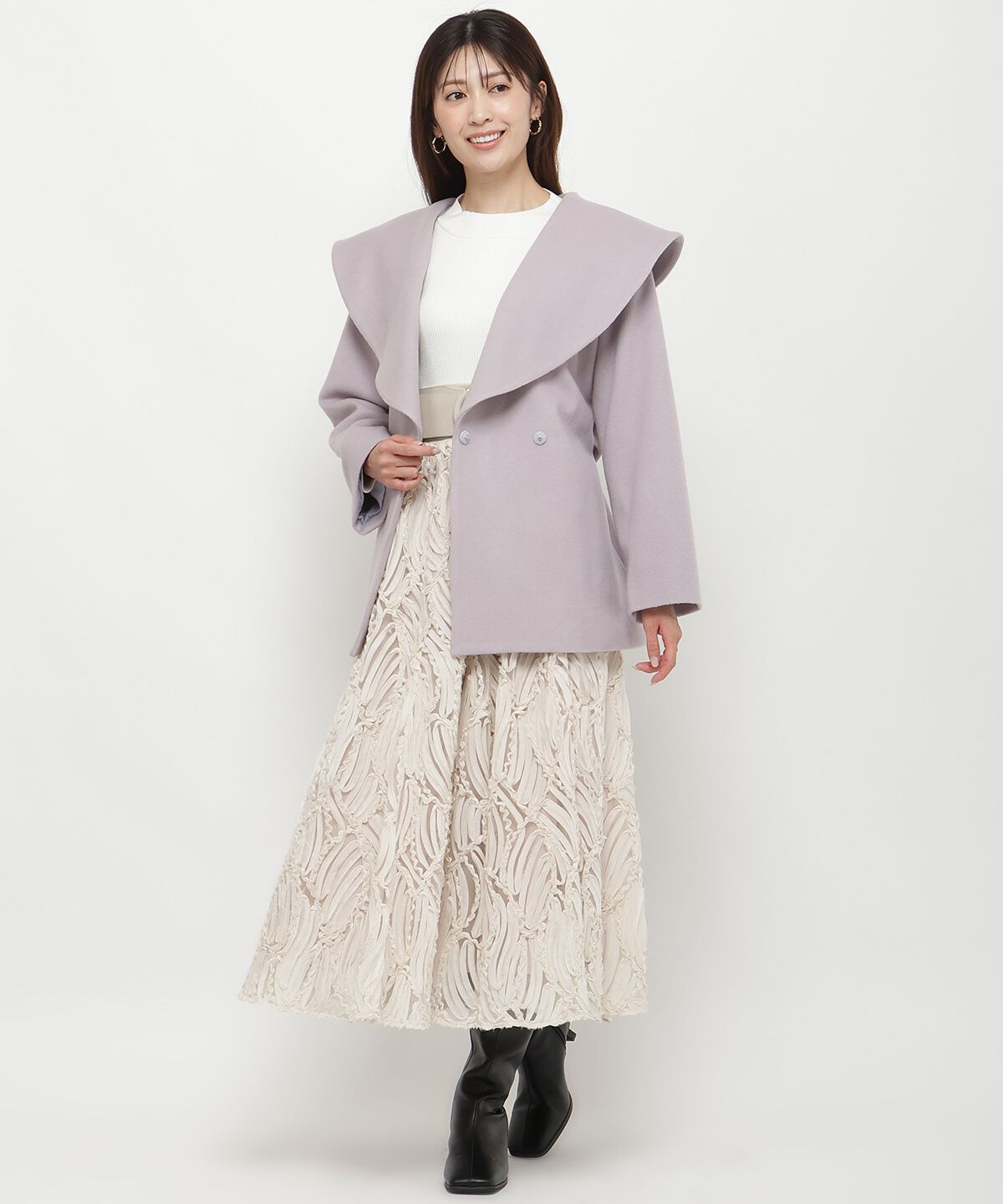 アンドクチュール「ウールビーバーショールカラーショートコート」|ダウン|