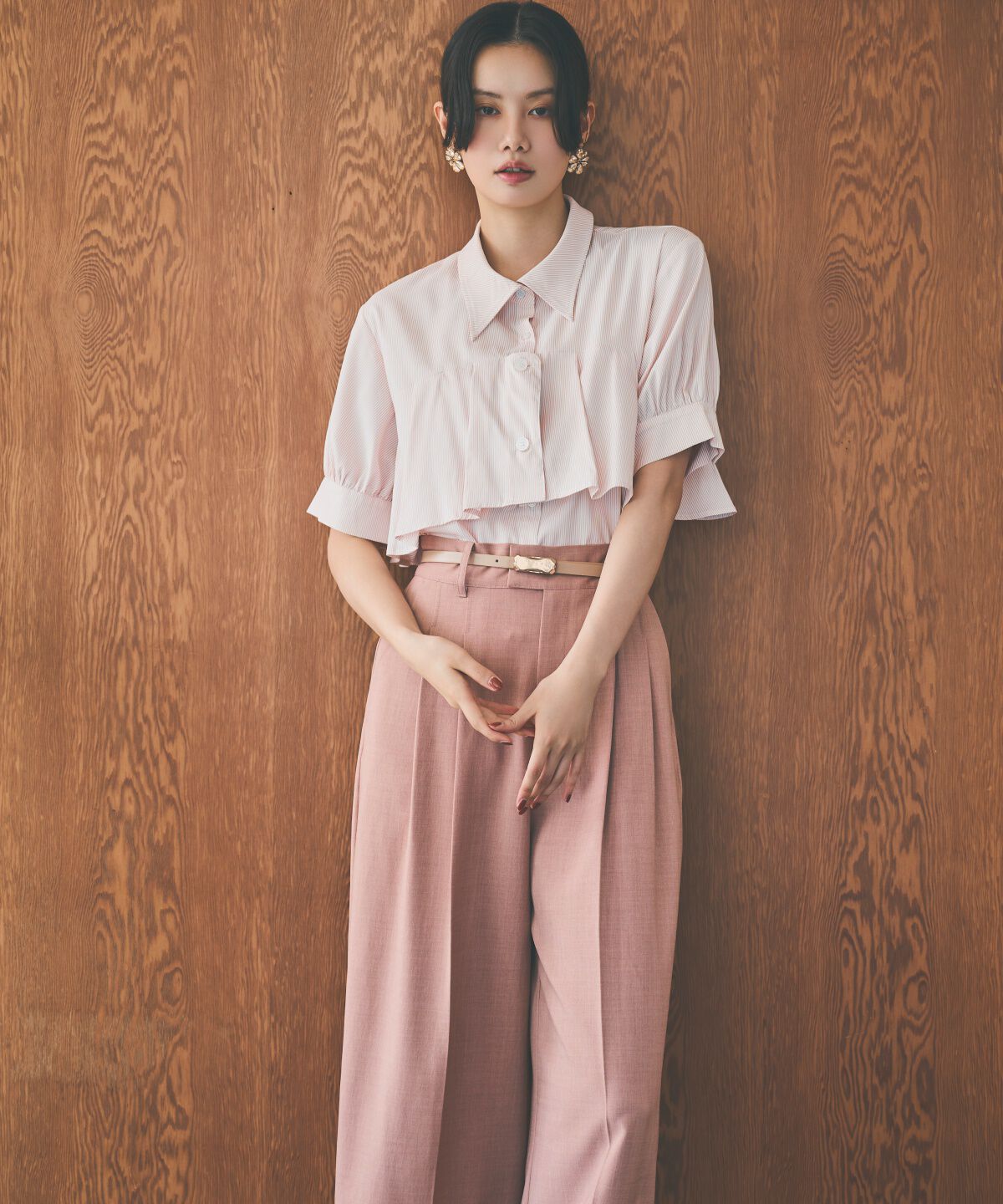 アンドクチュール「ストライプヨークハーフスリーブシャツ」|シャツ・ブラウス|