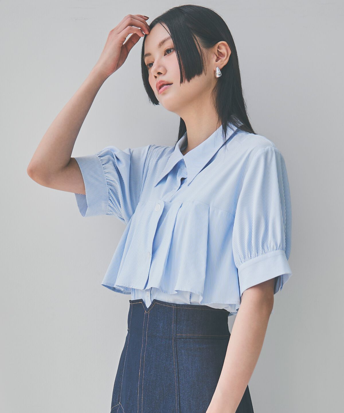 アンドクチュール「ストライプヨークハーフスリーブシャツ」|シャツ・ブラウス|purpleborderｽﾄﾗｲﾌﾟ