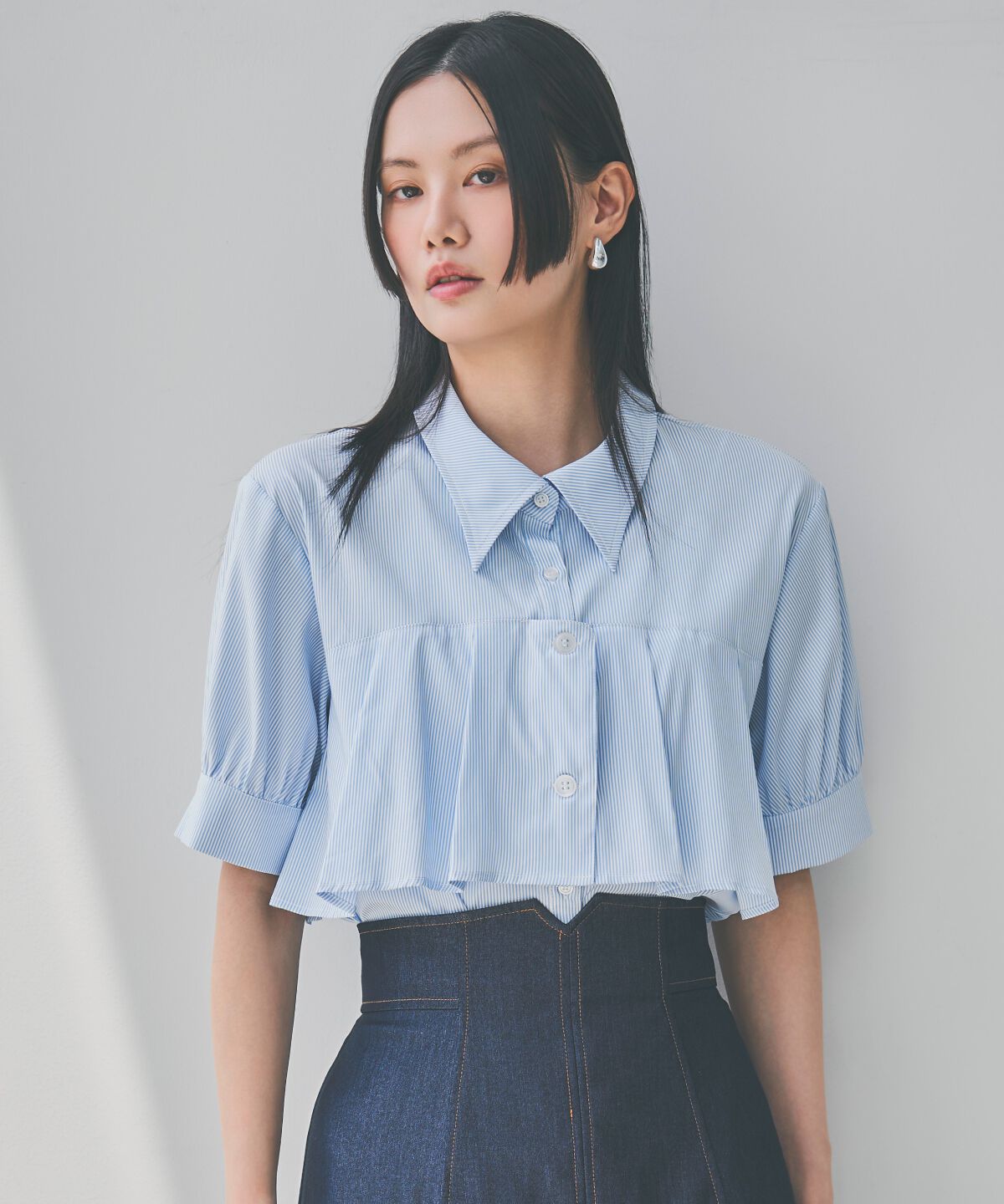 アンドクチュール「ストライプヨークハーフスリーブシャツ」|シャツ・ブラウス|