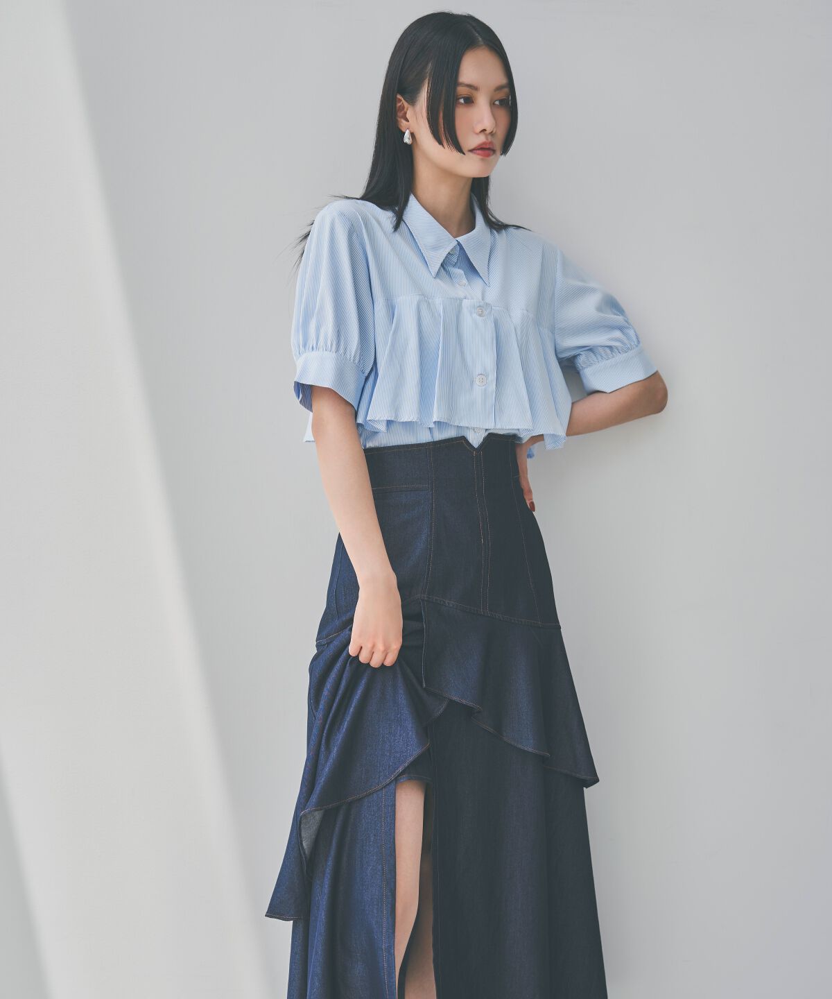 アンドクチュール「ストライプヨークハーフスリーブシャツ」|シャツ・ブラウス|