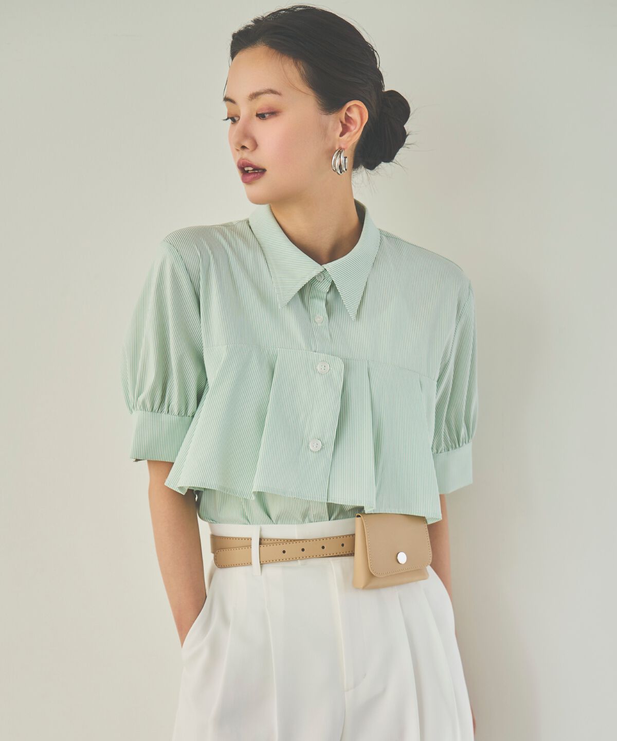 アンドクチュール「ストライプヨークハーフスリーブシャツ」|シャツ・ブラウス|